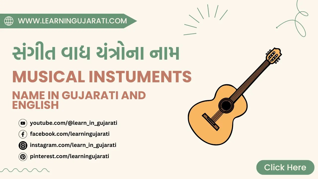 સંગીત વાદ્ય યંત્રોના નામ Musical Instruments Name in Gujarati and English