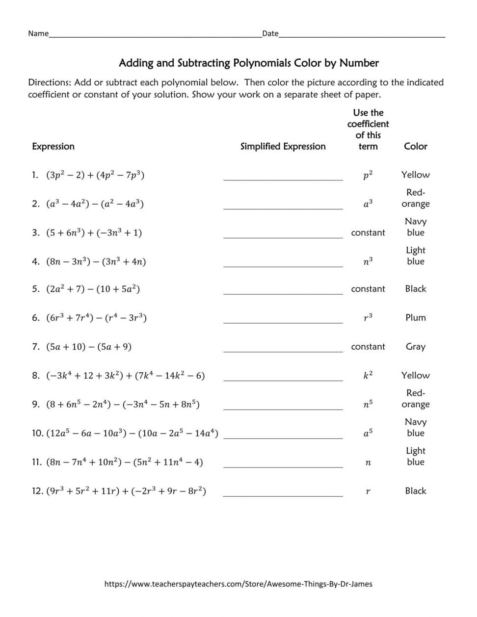 Adding And Subtracting Polynomials Worksheet Learning Worksheets