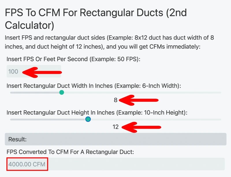 FPS To CFM Calculator For Flexible Round, Rectangular Ducts (+Charts