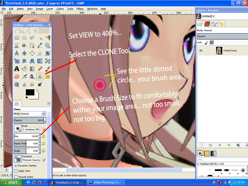 How to use the GIMP Clone tool