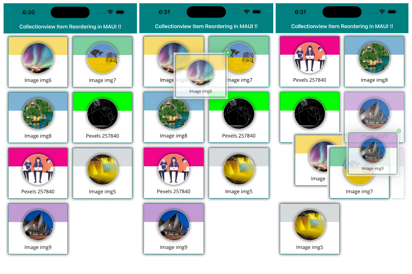 How to apply item reordering to CollectionView GridItemsLayout in MAUI