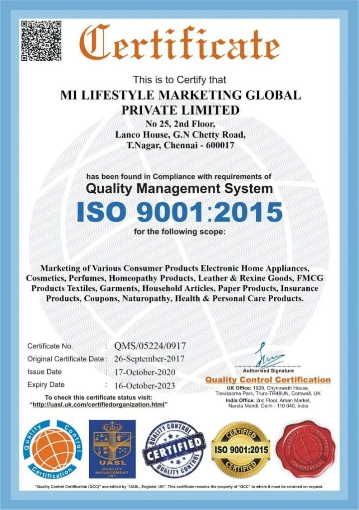 Mi Lifestyle Certificate & Legal Documents Mi Lifestyle