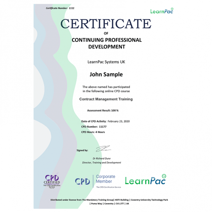 Contract Management Training Online Course CPDUK Accredited