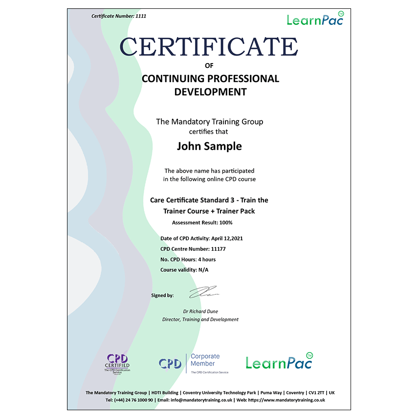Care Certificate Standard 3 Train the Trainer Course + Trainer Pack