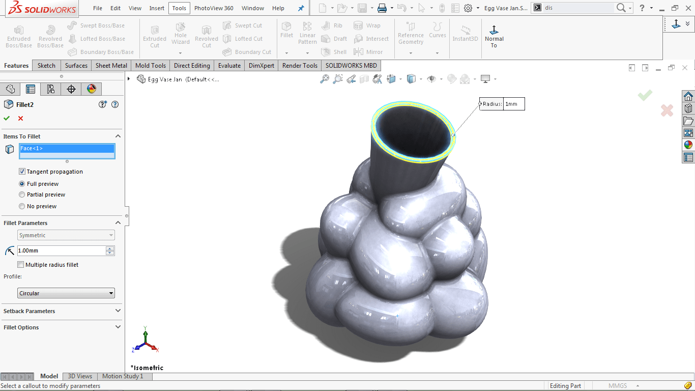 How to model an Egg Vase in SOLIDWORKS?