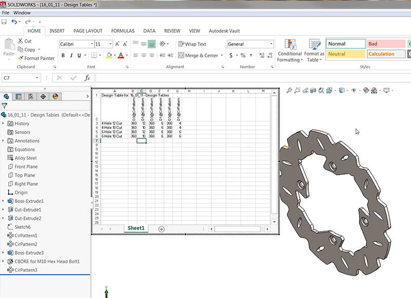 SOLIDWORKS Design Tables