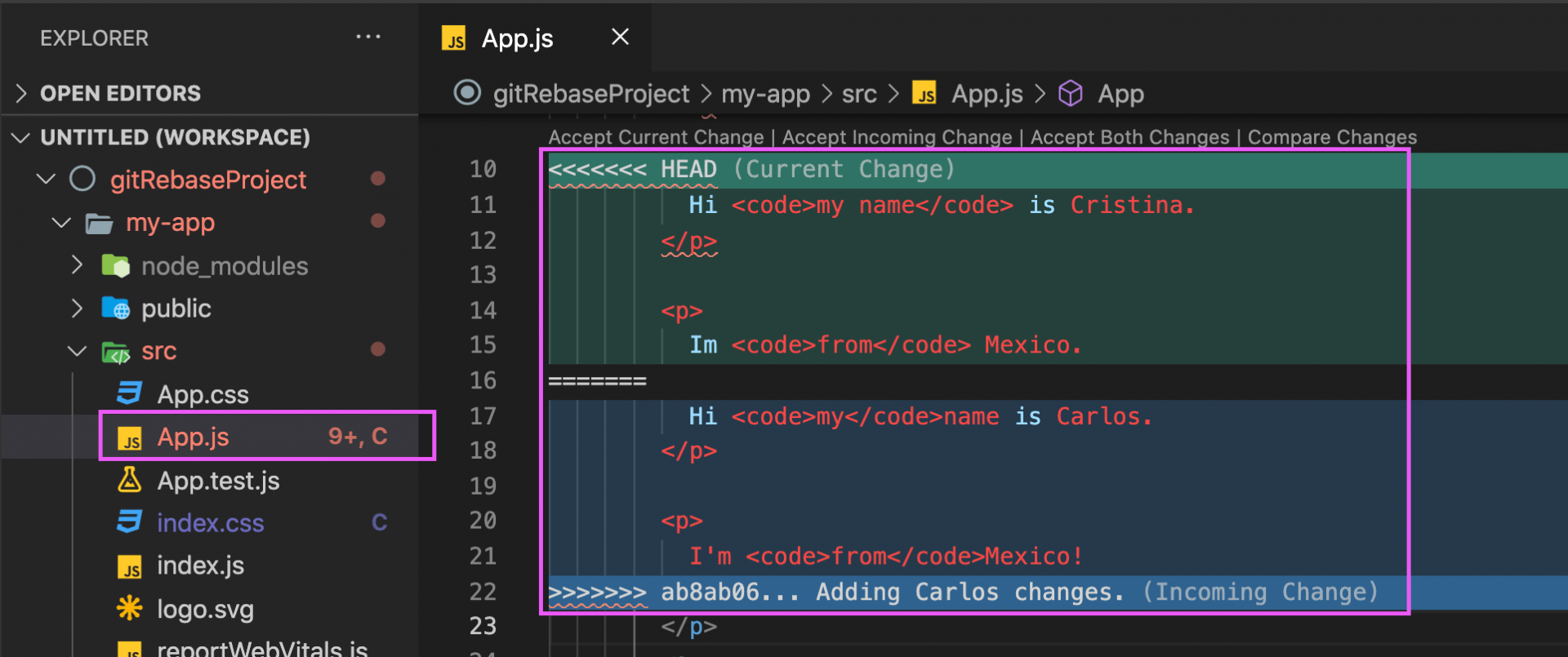 Git rebase and resolve conflicts through the GitHub Desktop Learn