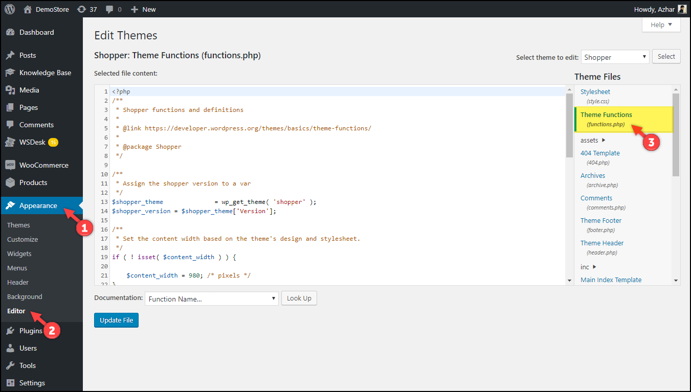 How to update code snippets on the Theme's functions.php file on your