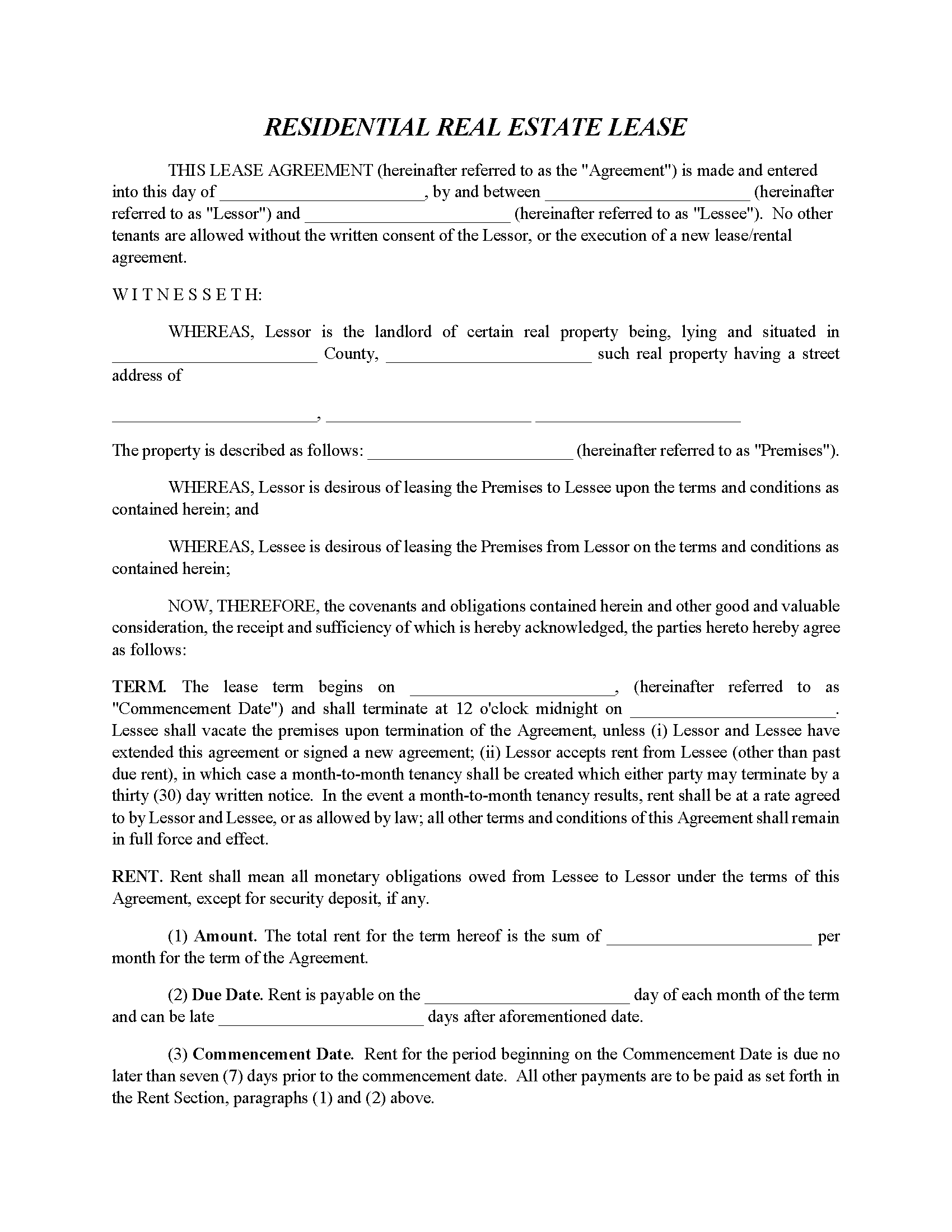Free Alabama Standard Residential Lease Agreement PDF WORD RTF