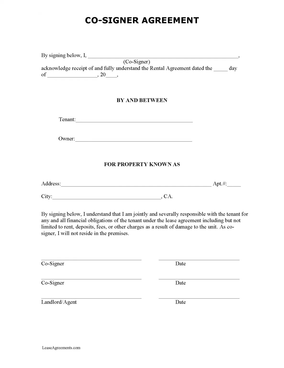 Free CoSigner Lease Addendum PDF