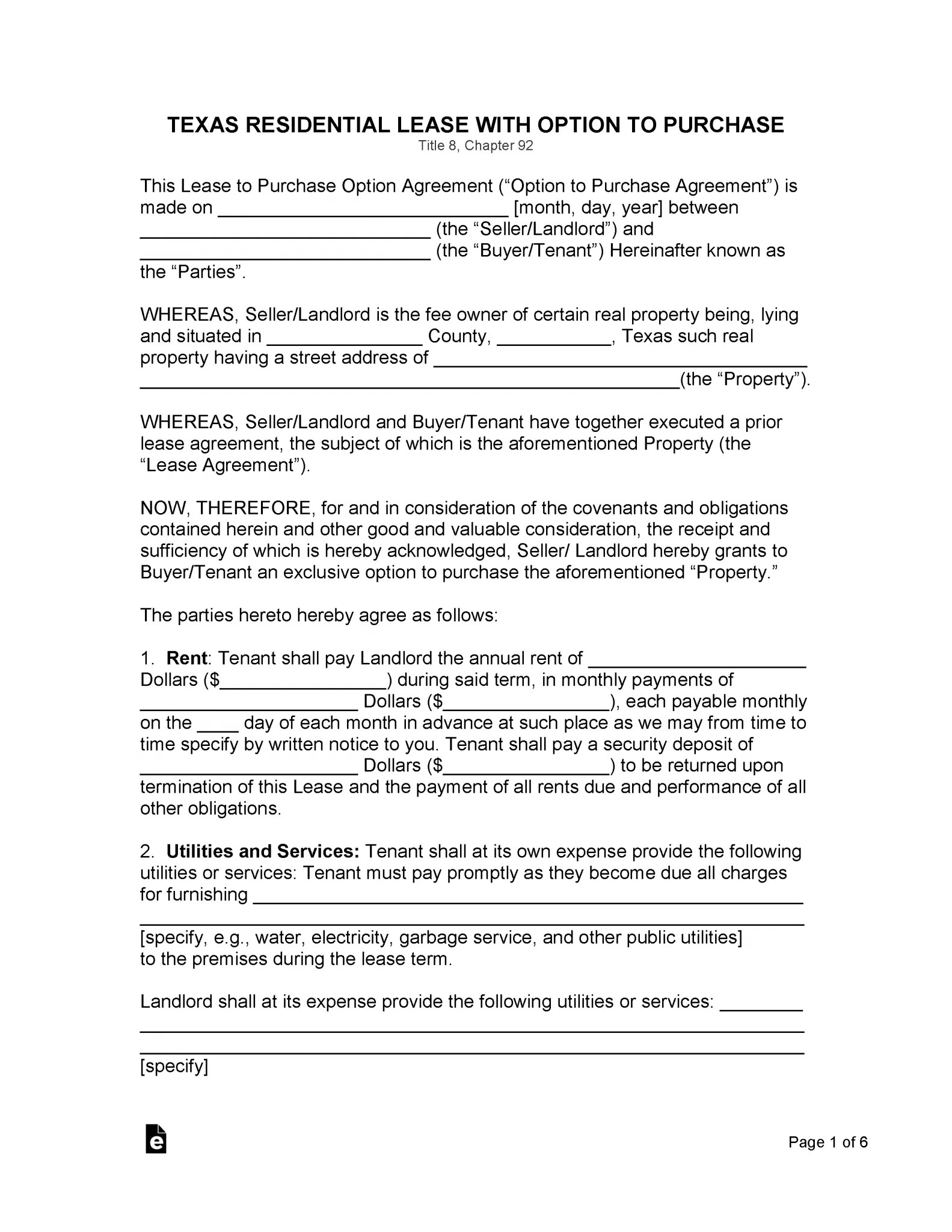Free Texas Lease Agreement Templates (6) PDF WORD RTF