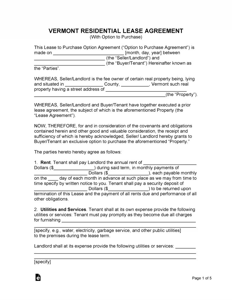 Free Vermont Lease Agreement Templates (6) PDF WORD RTF