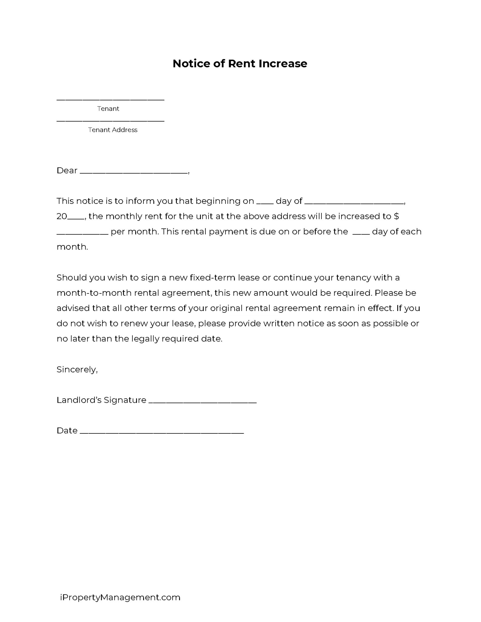 Free Rent Increase Notice Sample Letters PDF WORD RTF