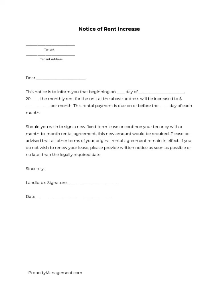 Free Rent Increase Notice Sample Letters PDF WORD RTF
