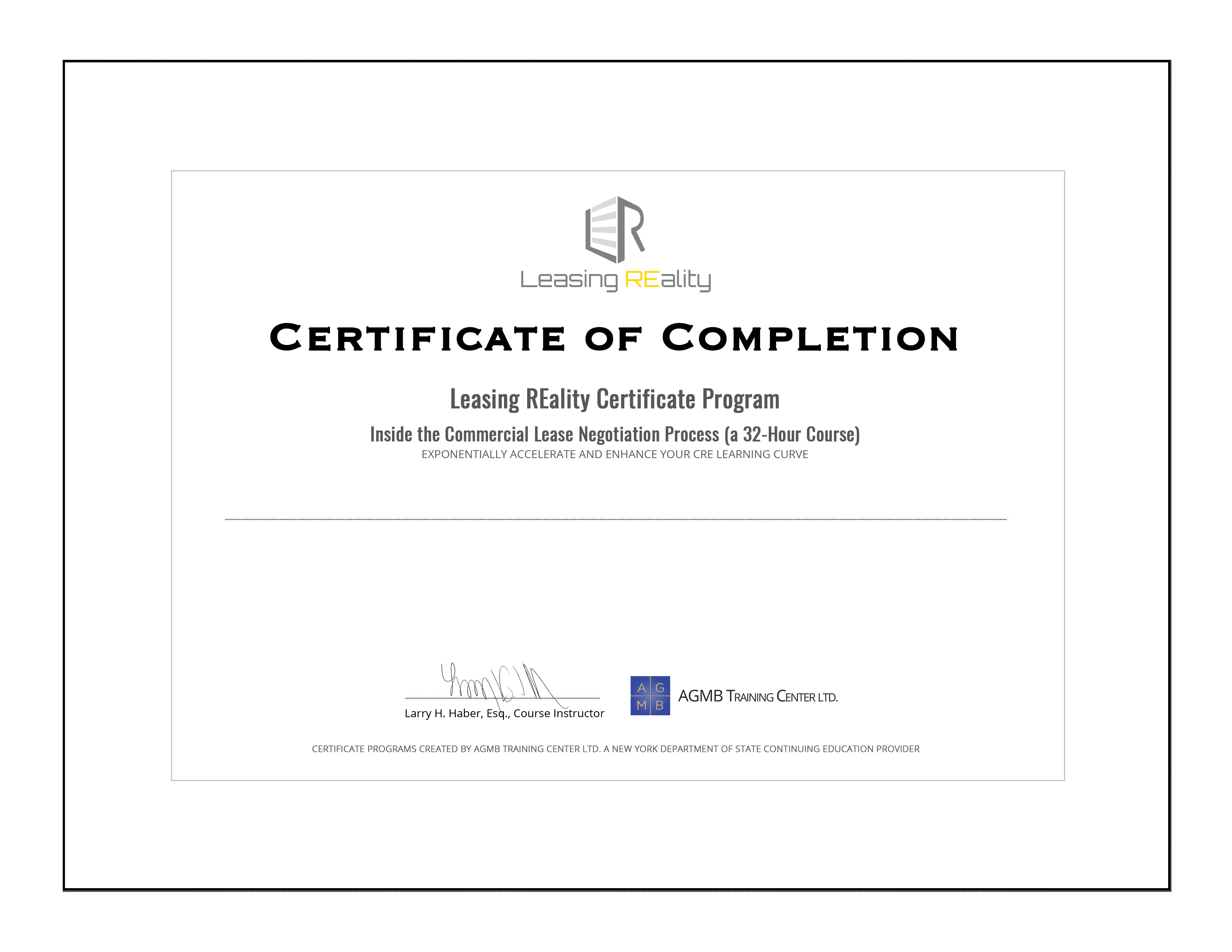LRCertificateImageFINAL Leasing REality Commercial Real Estate