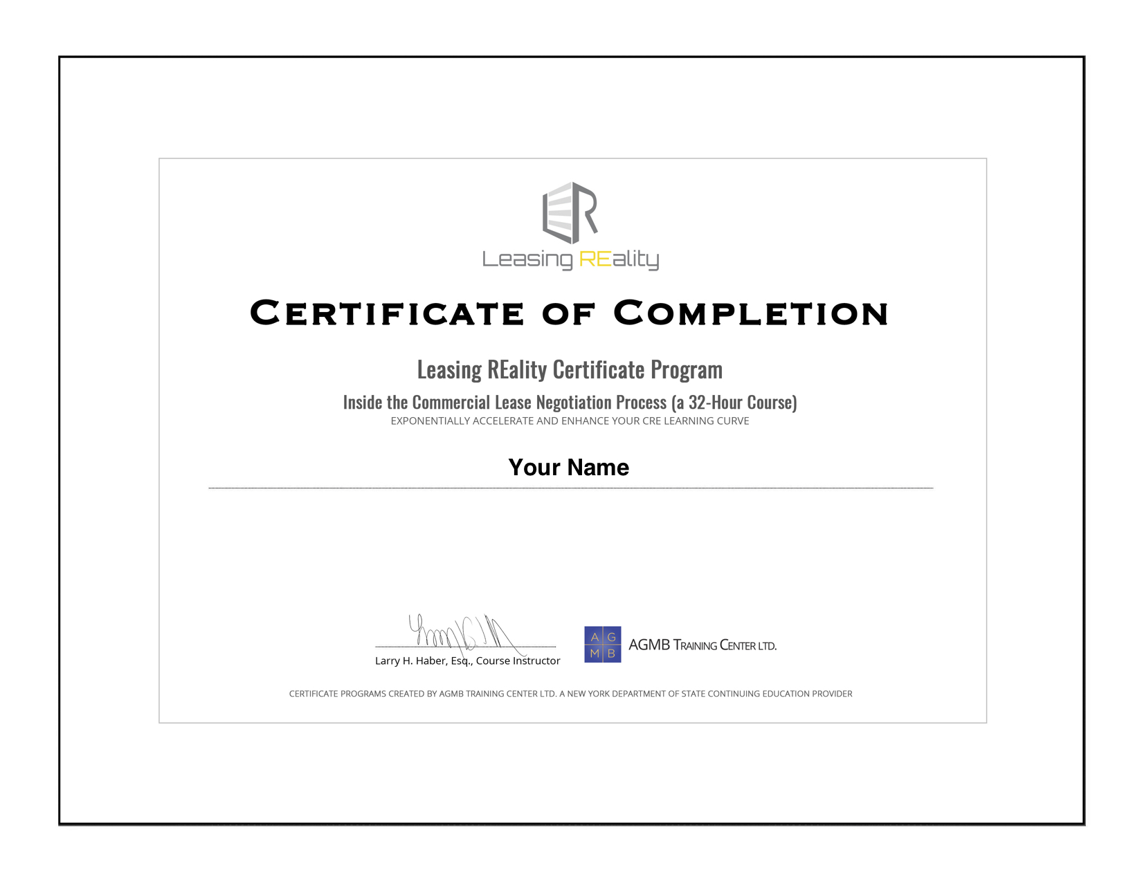 Leasing REality Certificate Program Leasing REality Commercial Real