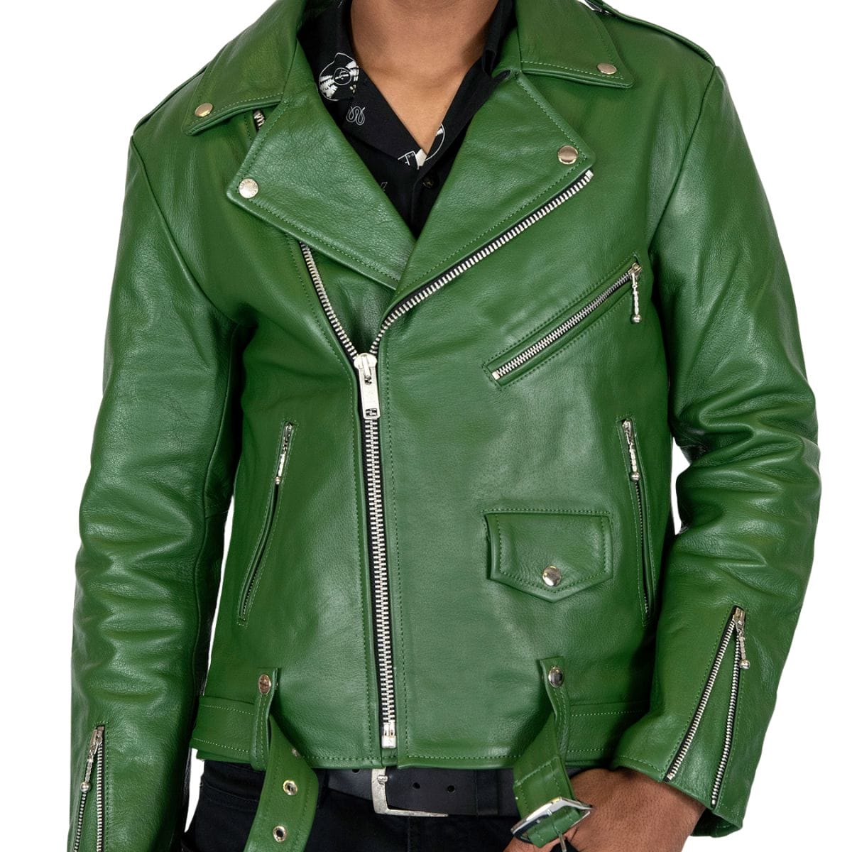 Green Leather Jacket Men's High Quality And Fashionable