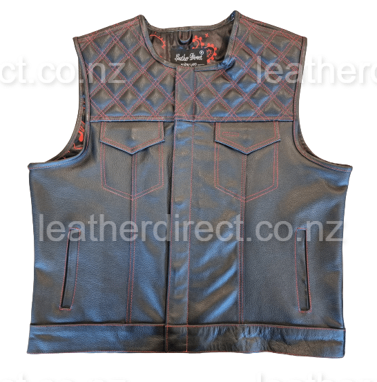 Black Jean Style Vest with Red Stitching Leather Direct NZ