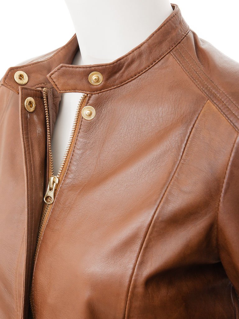 Women's Tan Leather Short Jacket LeatherDrive