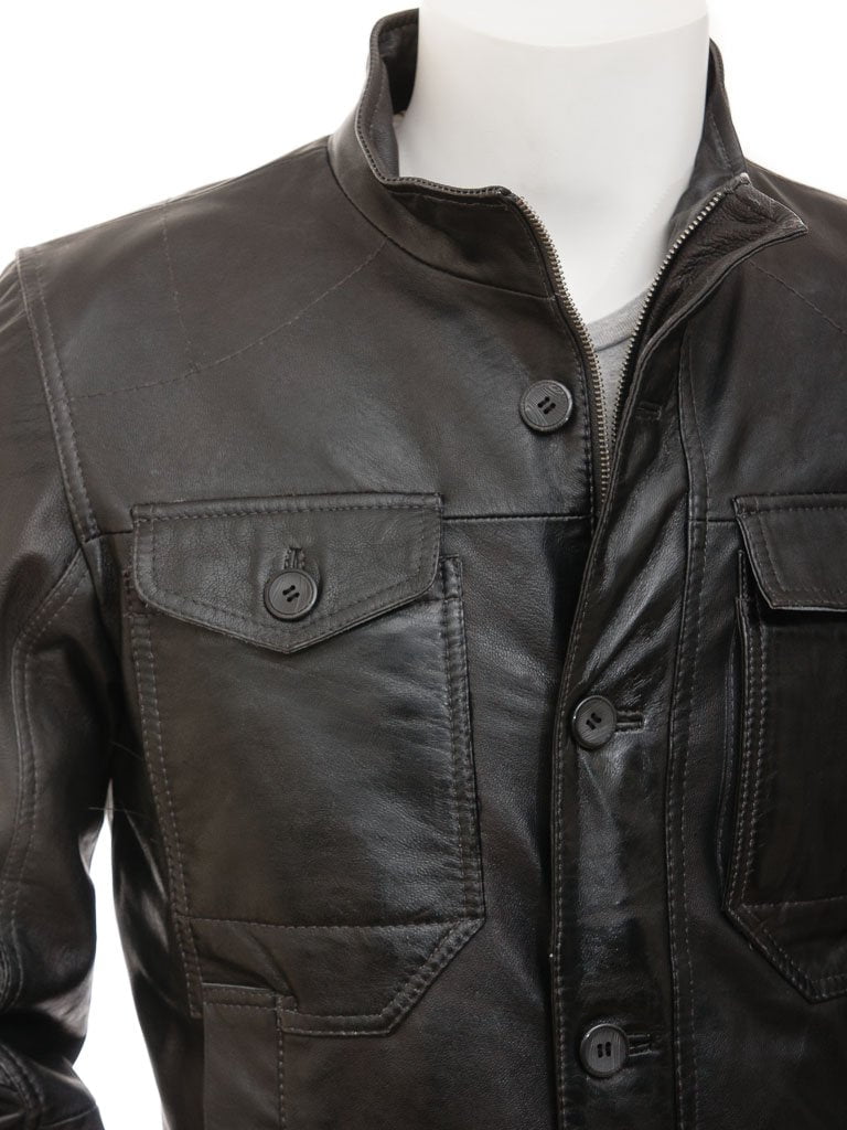 Men's Long Sleeve Black Leather Shirt LeatherDrive