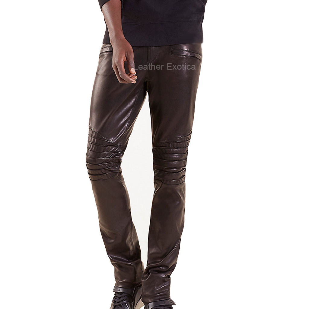 Straight Leg Men Biker Leather Pants