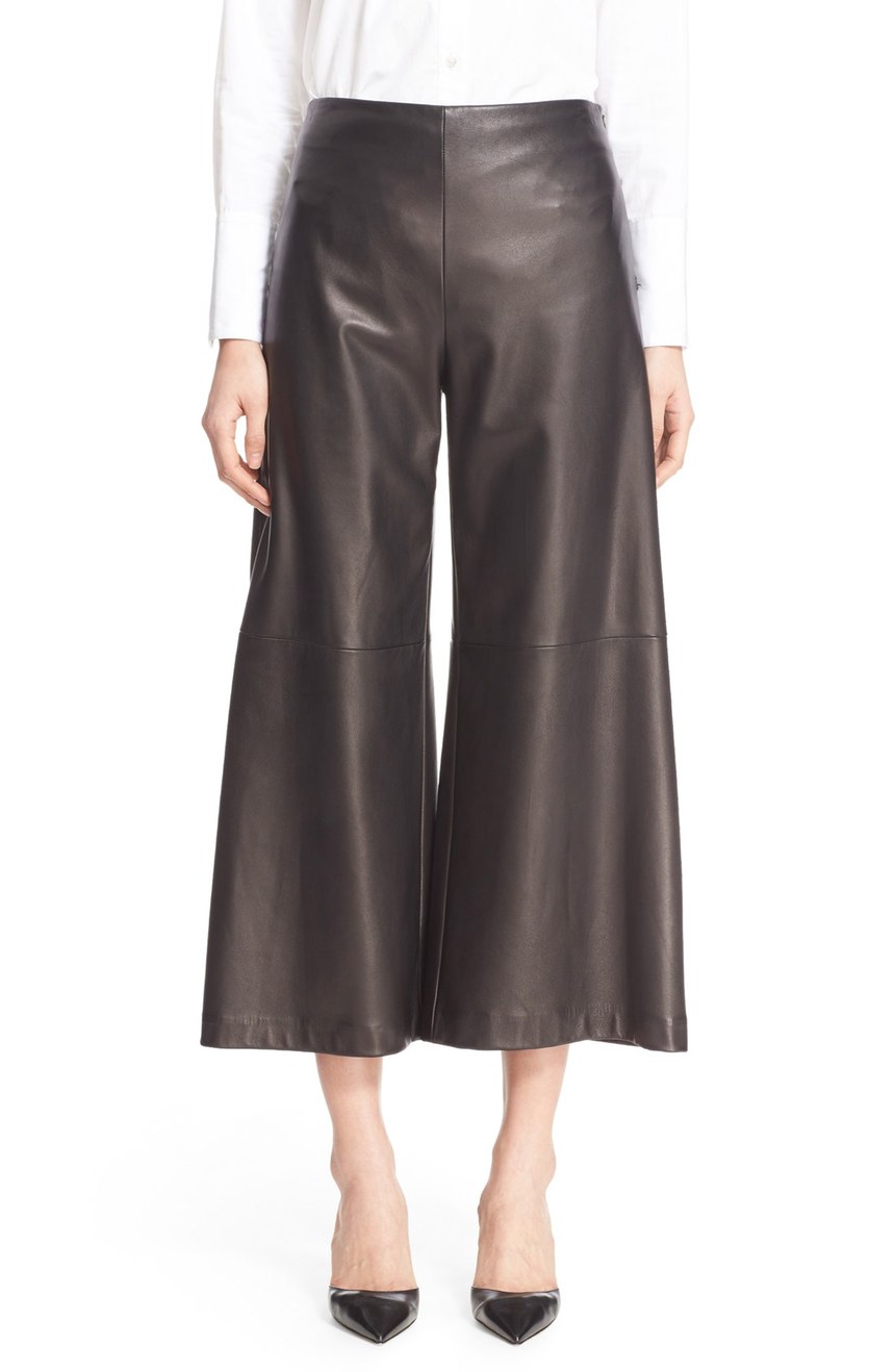 Women Leather Crop Wide Leg Pants Leatherexotica