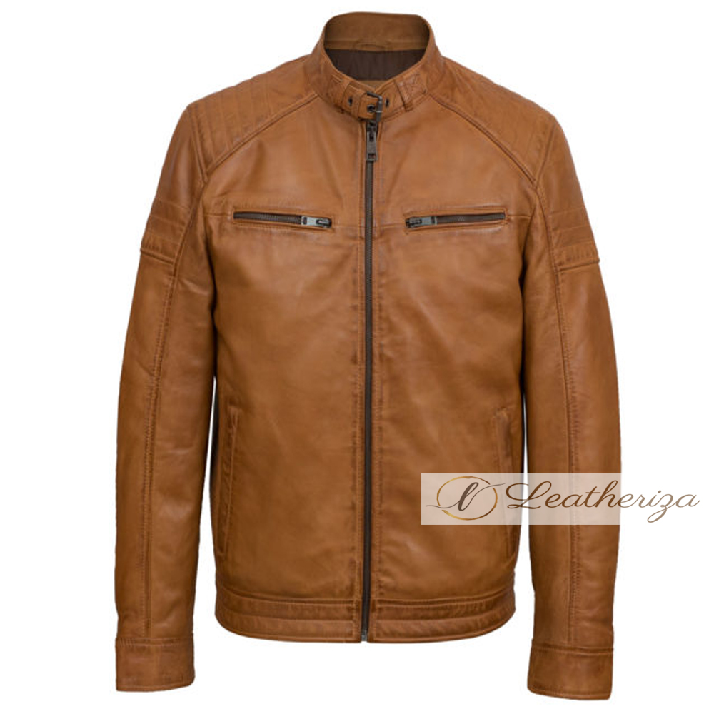 Buy Tawny Brown Leather Jacket For Men