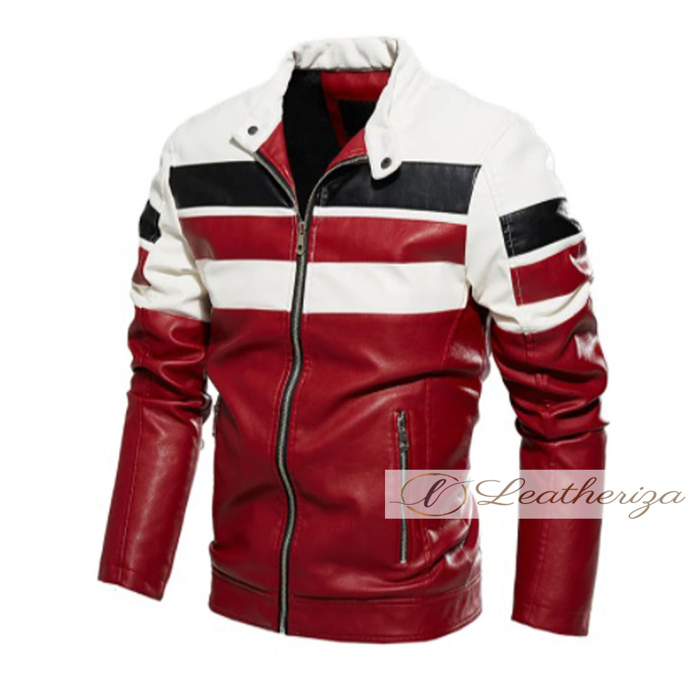 Men's Three Toned Leather Jacket Netherlands , Switzerland, Germany, Itlay