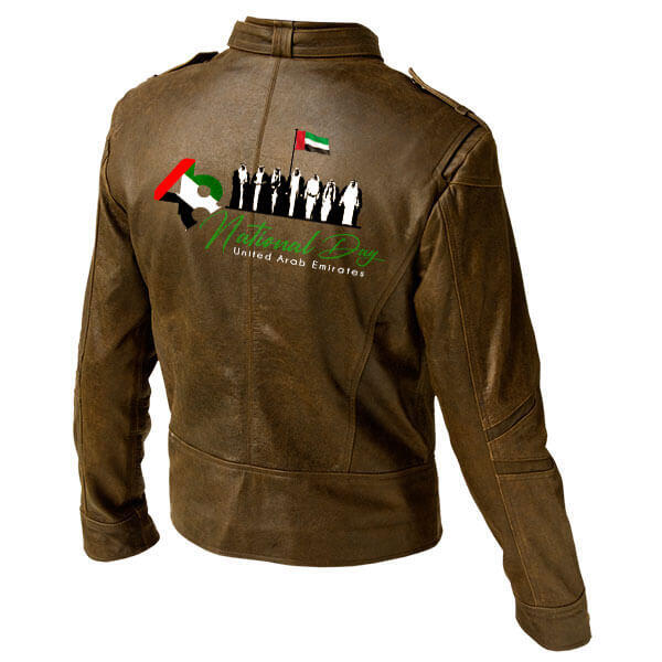 UAE National Day Brown Leather Jacket Leatheriza