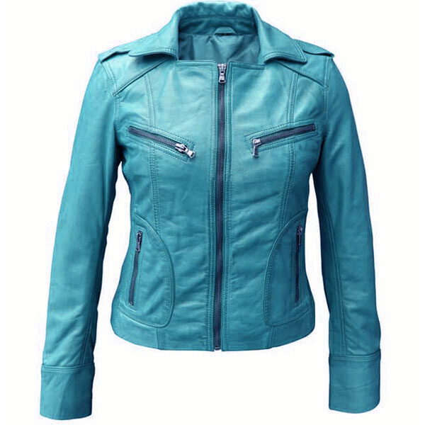 Sapphire Blue Leather Jacket for Women Women's Blue Leather Jacket