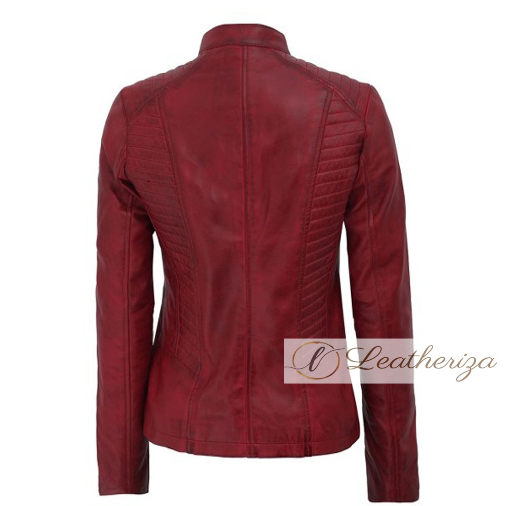 Buy Simple Modern Red Leather Jacket For Women from