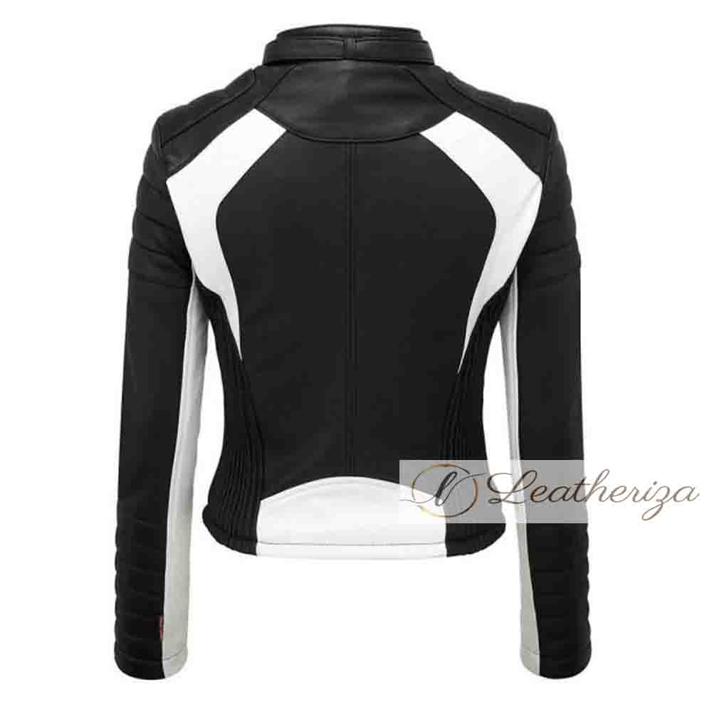Women's Stylish Black and White Leather Jacket