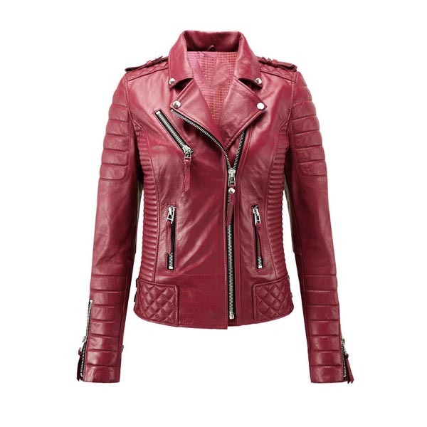 Buy Red Leather Motorcycle Jacket For Women from