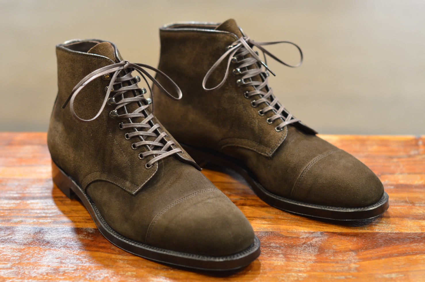 Alden Shoes Choco Suede Plaza Cap Toe Boot (LSW) Leather