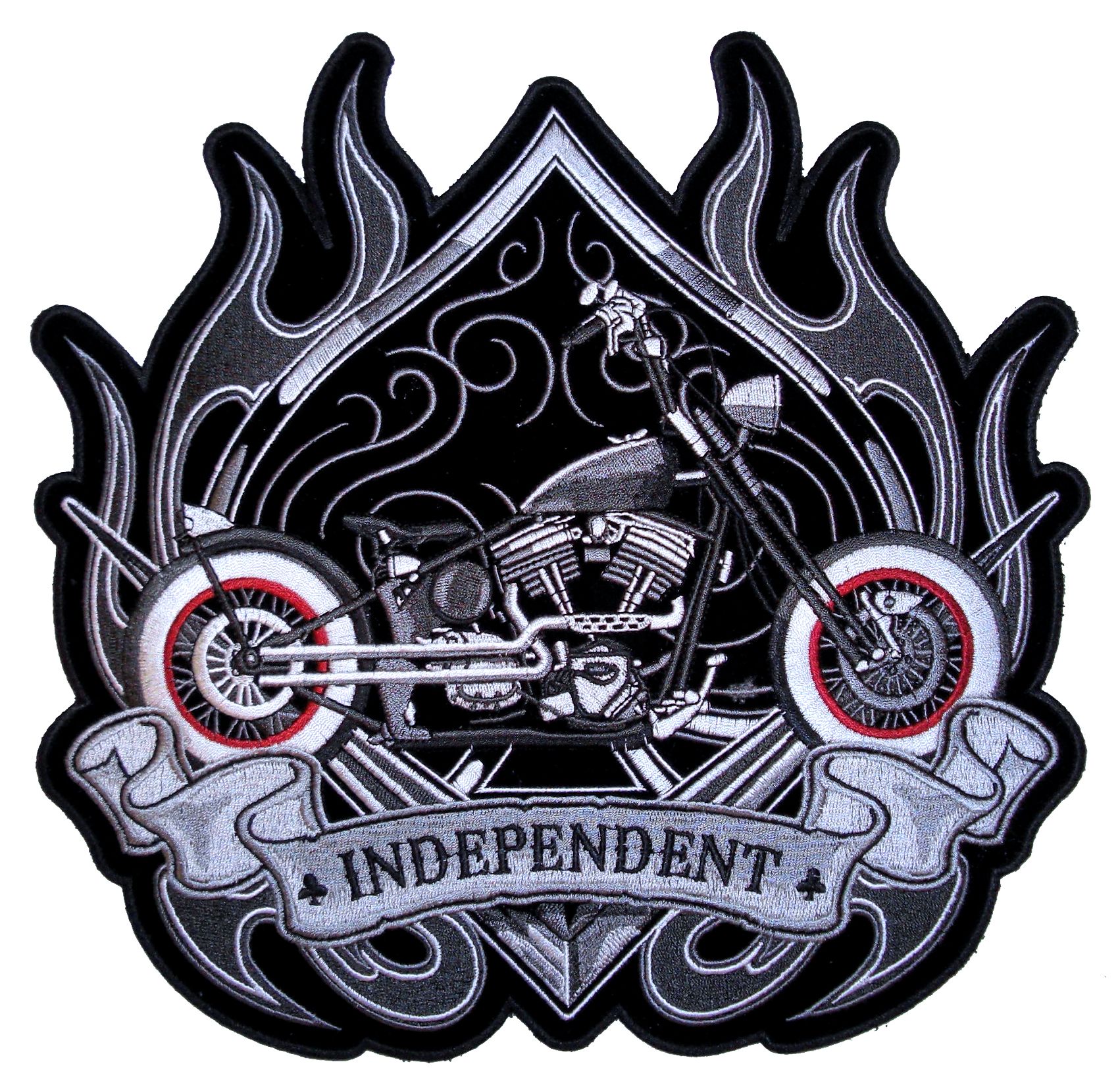 Large Independent Motorcycle Flames Spade Mens Embroidered Biker Patch