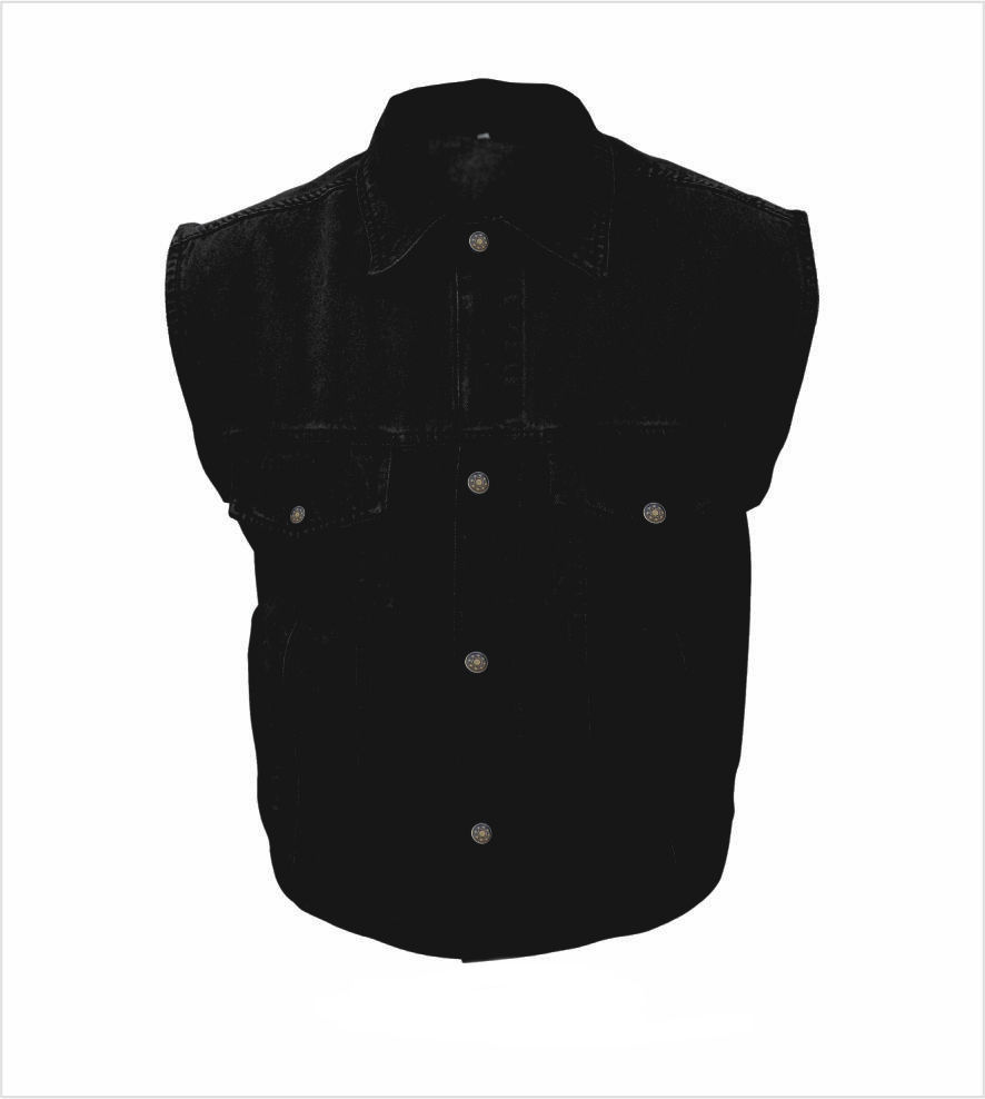 Mens Black Denim Vest With Snap Collar MLSDV8 Leather Supreme