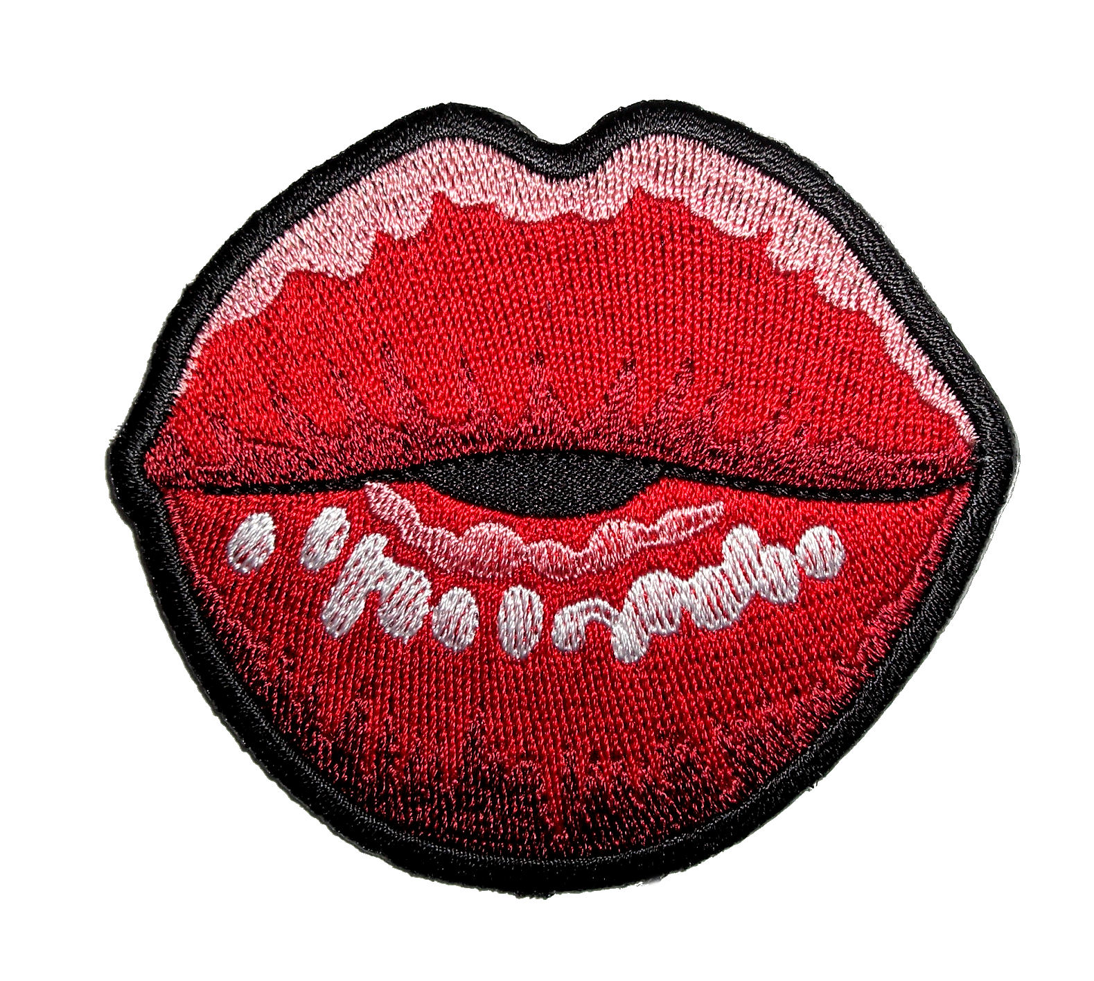 Ladies Red Kissing Lips Embroidered Biker Patch Leather Supreme