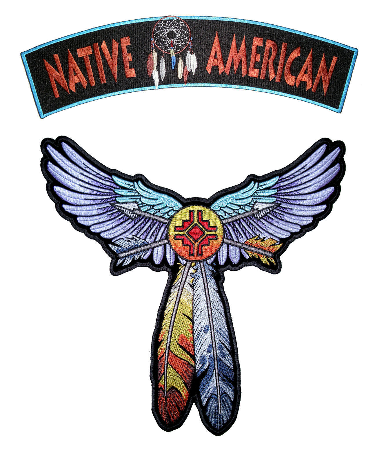Native American Rocker And Native American Indian Wings 2 PC Embroidered Patch Set (2 Sizes