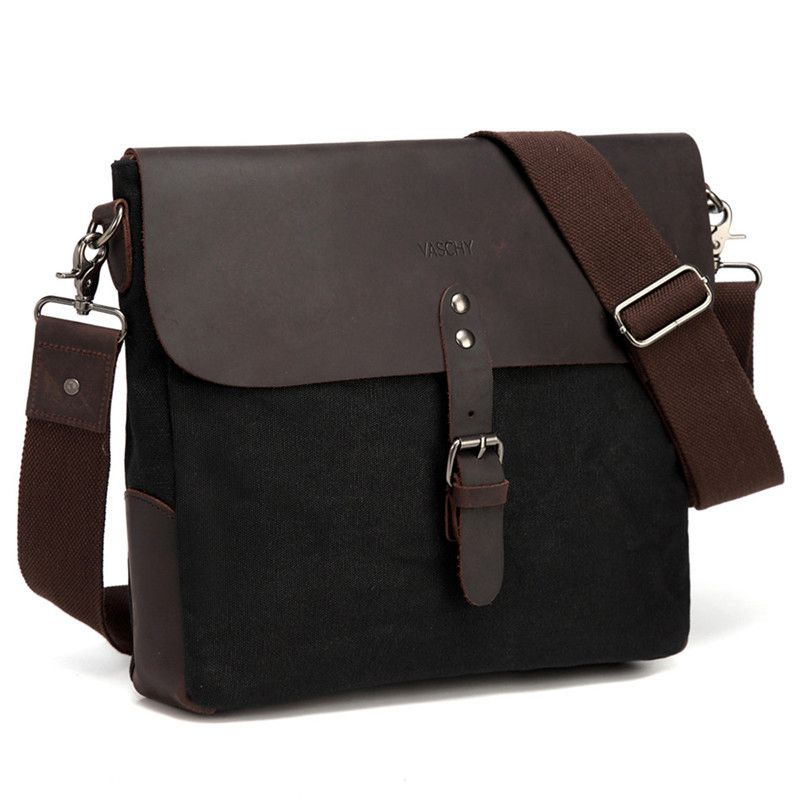 Premium Canvas Leather Messenger Laptop Bag for Men Leatherya