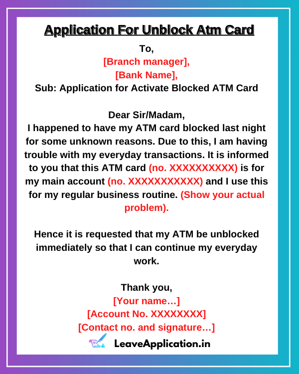 Application For Unblock Atm Card [5+ Sample & Format]
