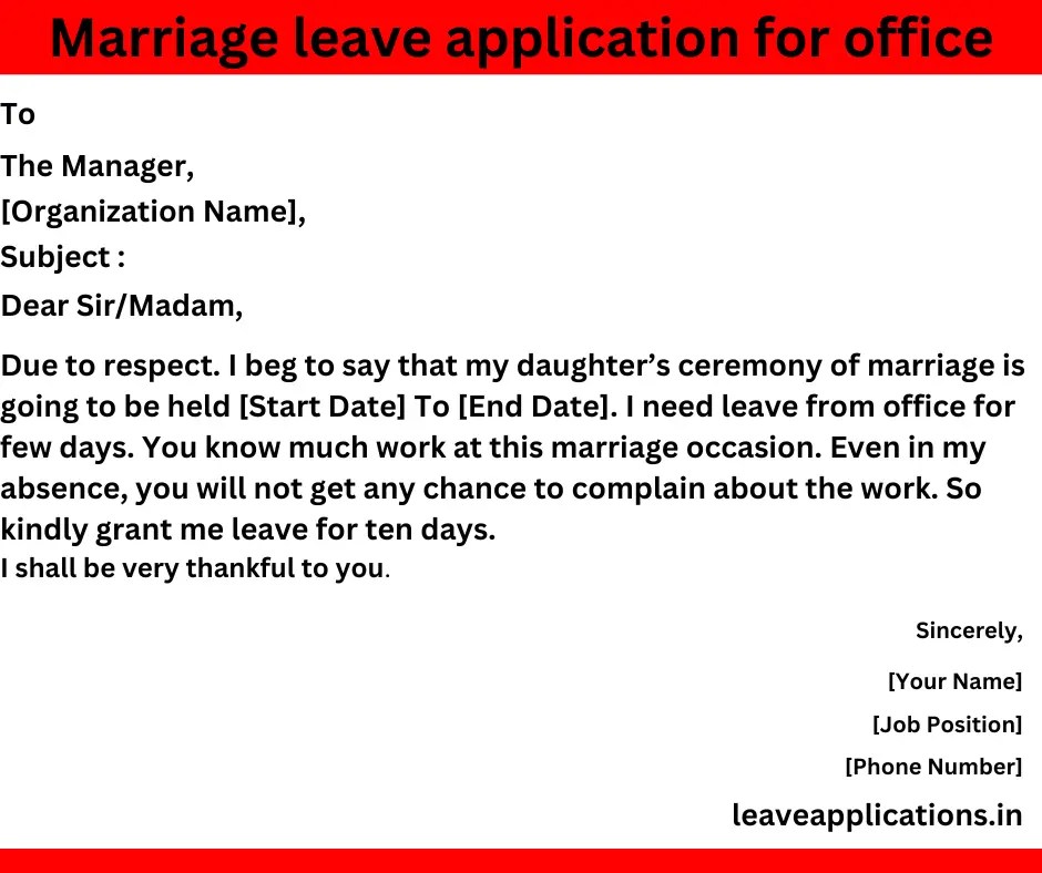 Marriage leave application for office 6+ Formats