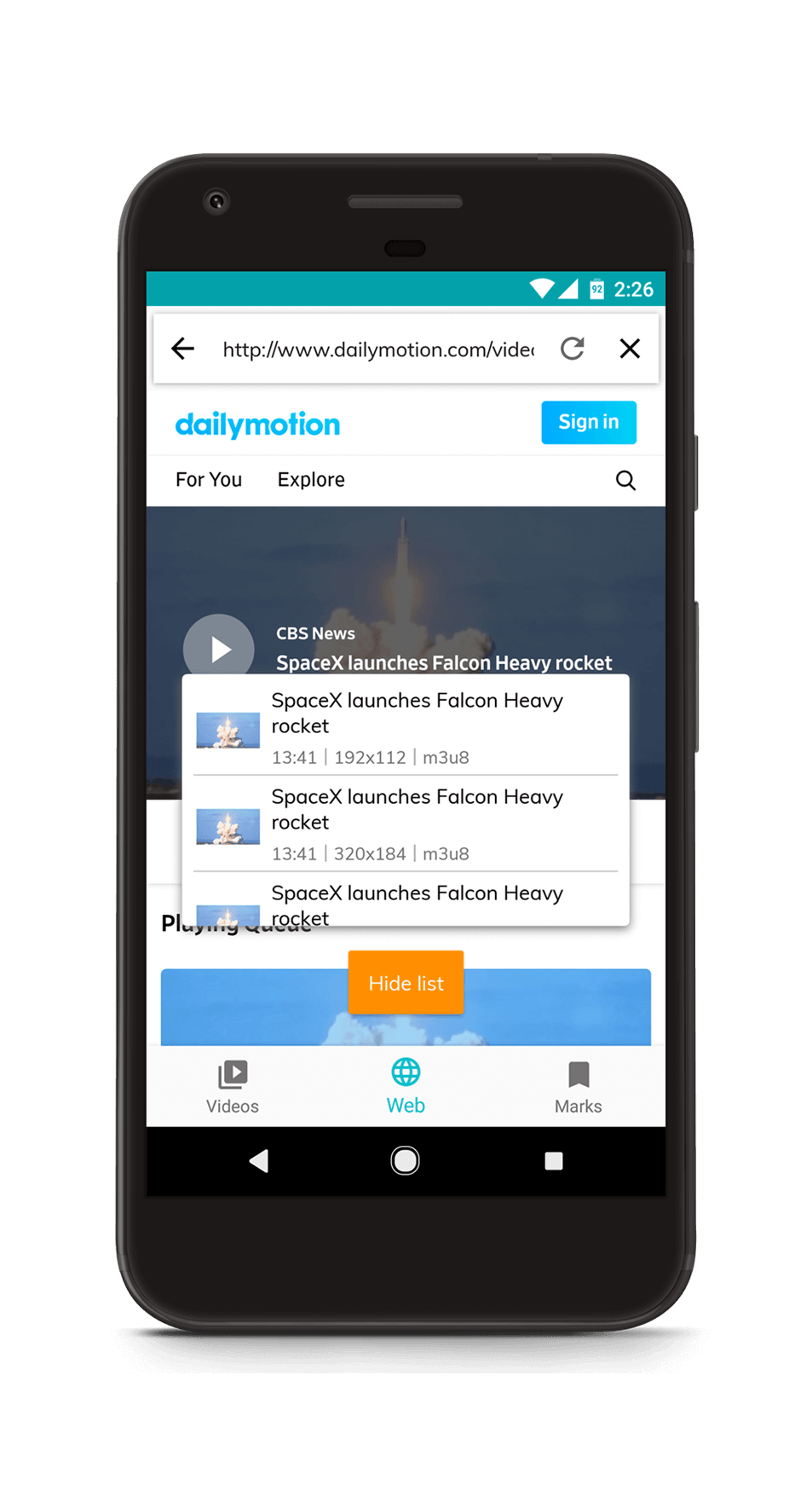 Video Glancer Android video player with web videos streaming