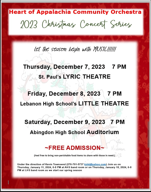 Heart of Appalachia Community Orchestra 2023 Christmas Concert Series