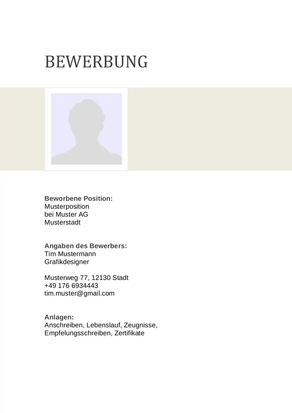 Bewerbung Deckblatt Muster Vorlage 6 Lebenslauf Designs
