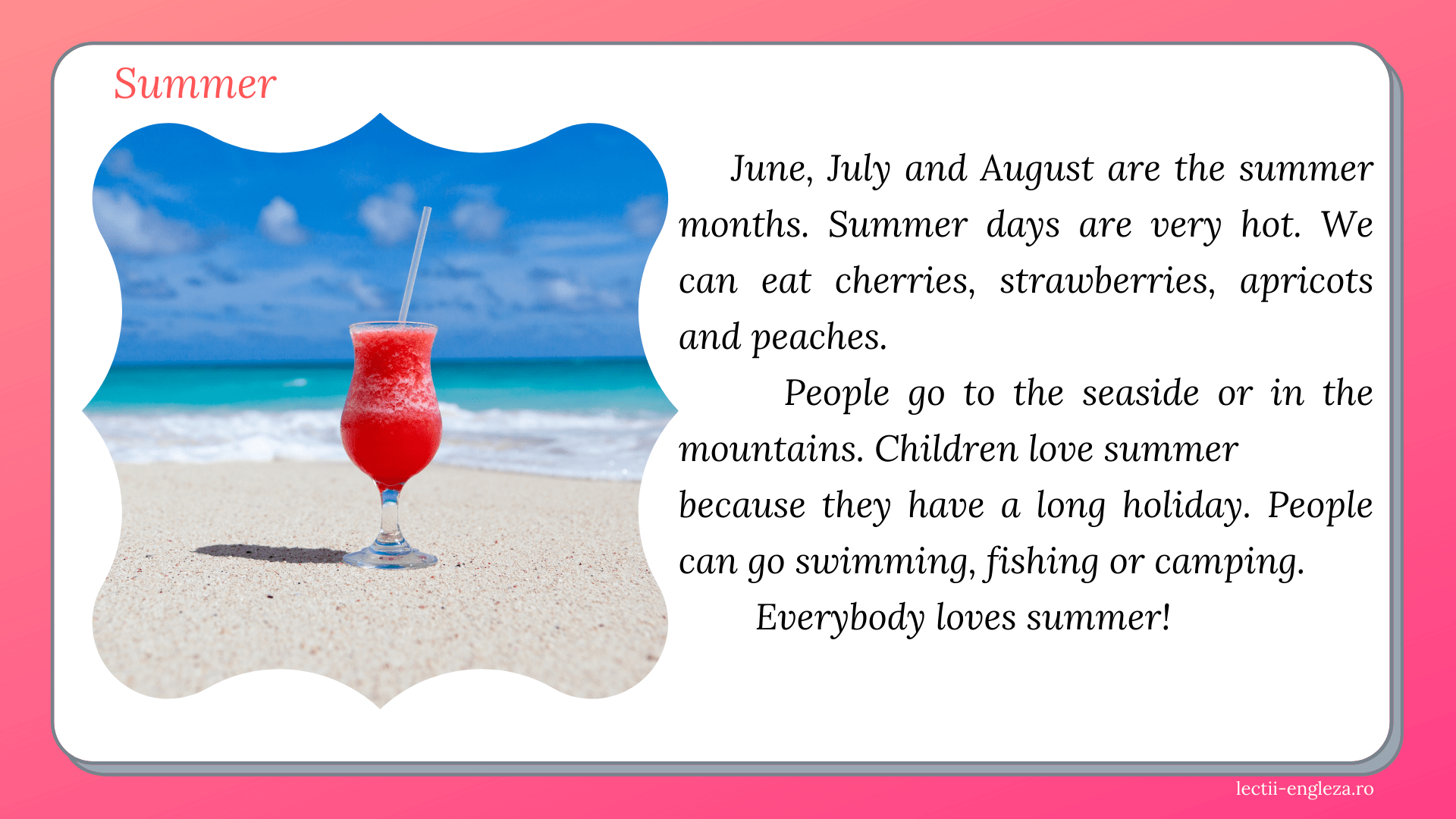 The four seasons vocabulary, reading, speaking and writing activities