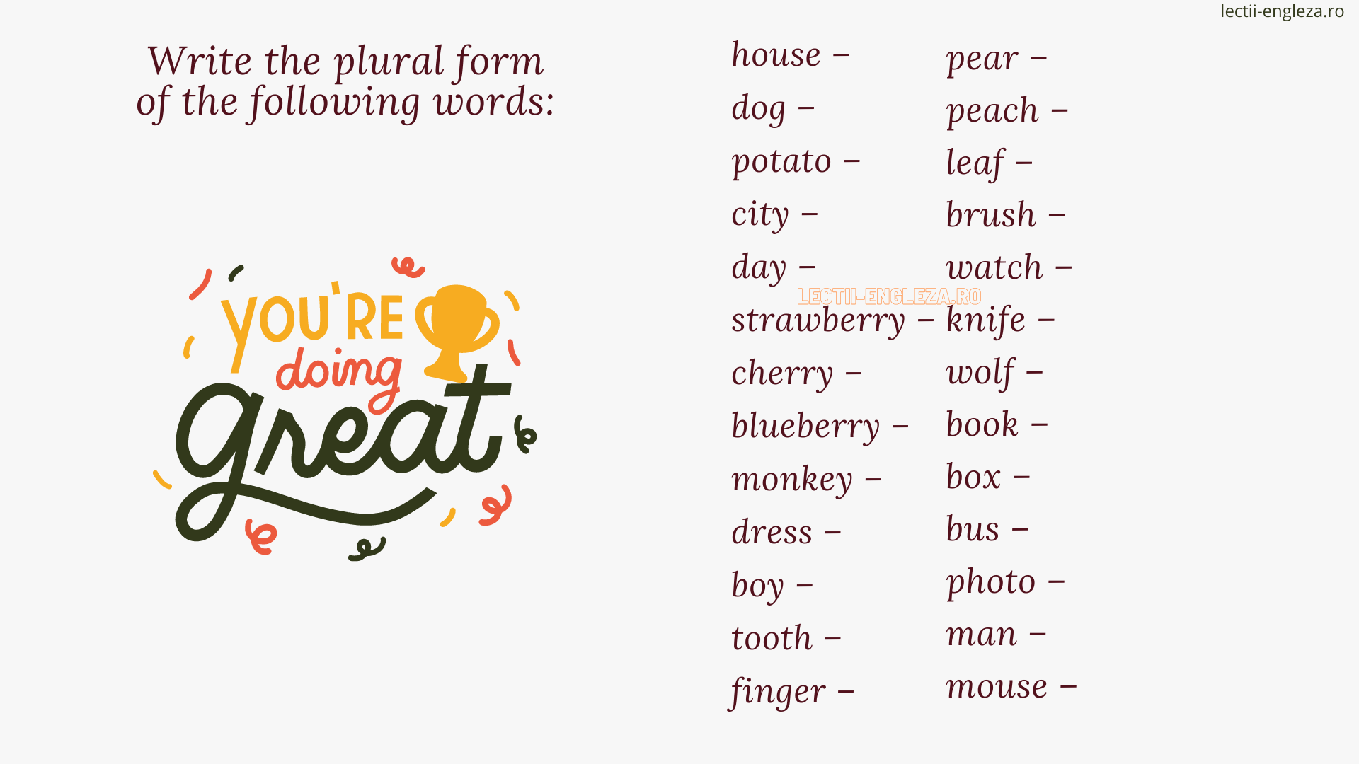 The plural of nouns theory and exercises for beginners