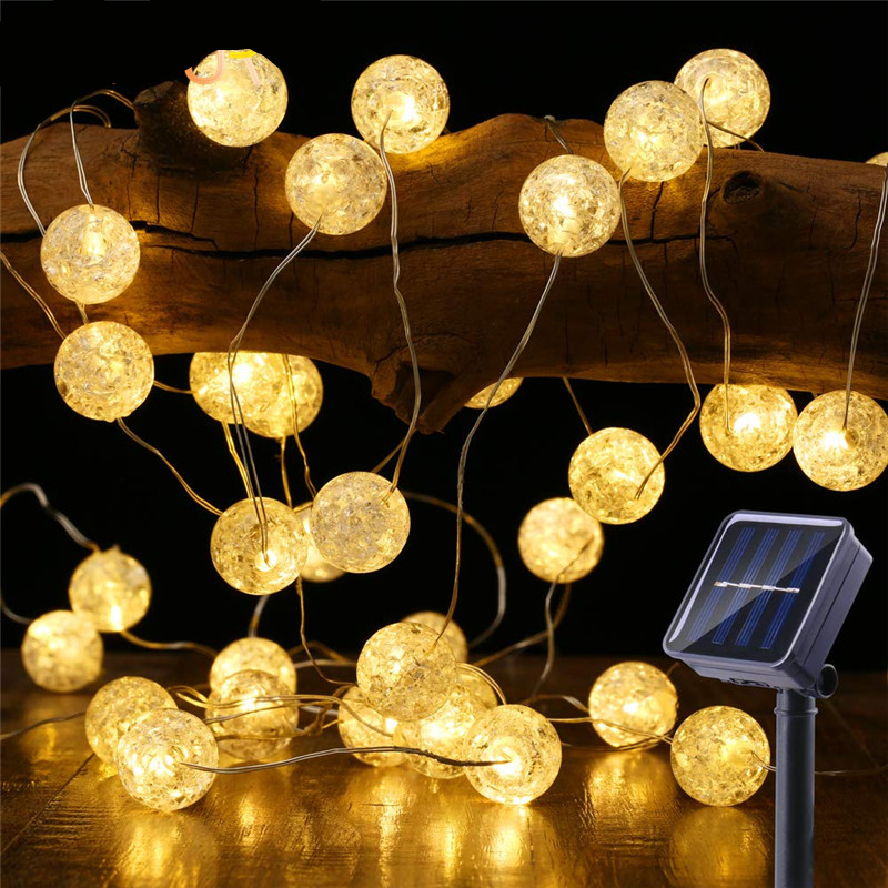 Globe led Solar String Lights 5m 50LED Crackle Ball Outdoor, 8 Modes