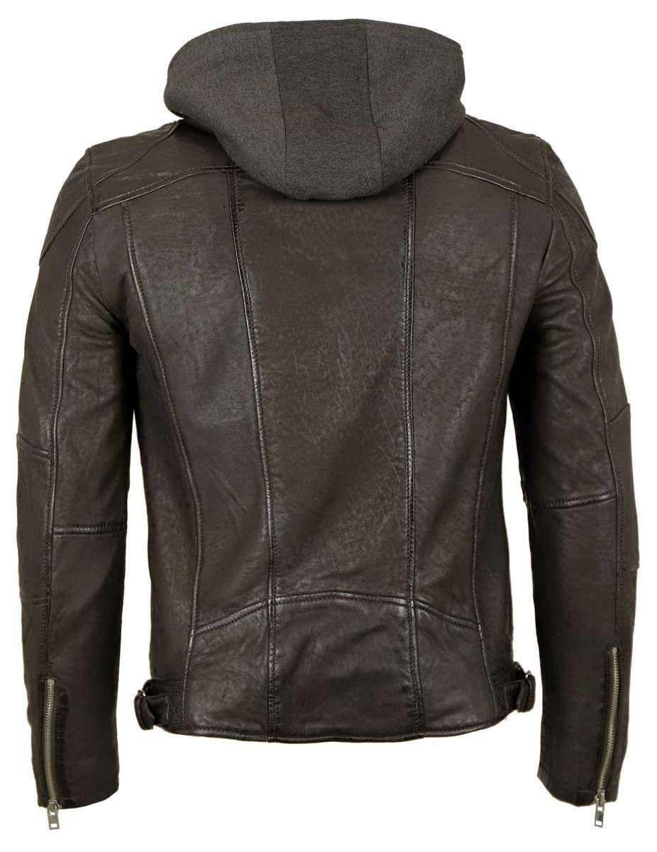 Gipsy Herren Lederjacke Bikerjacke Kapuze Lammnubuk dunkelbraun