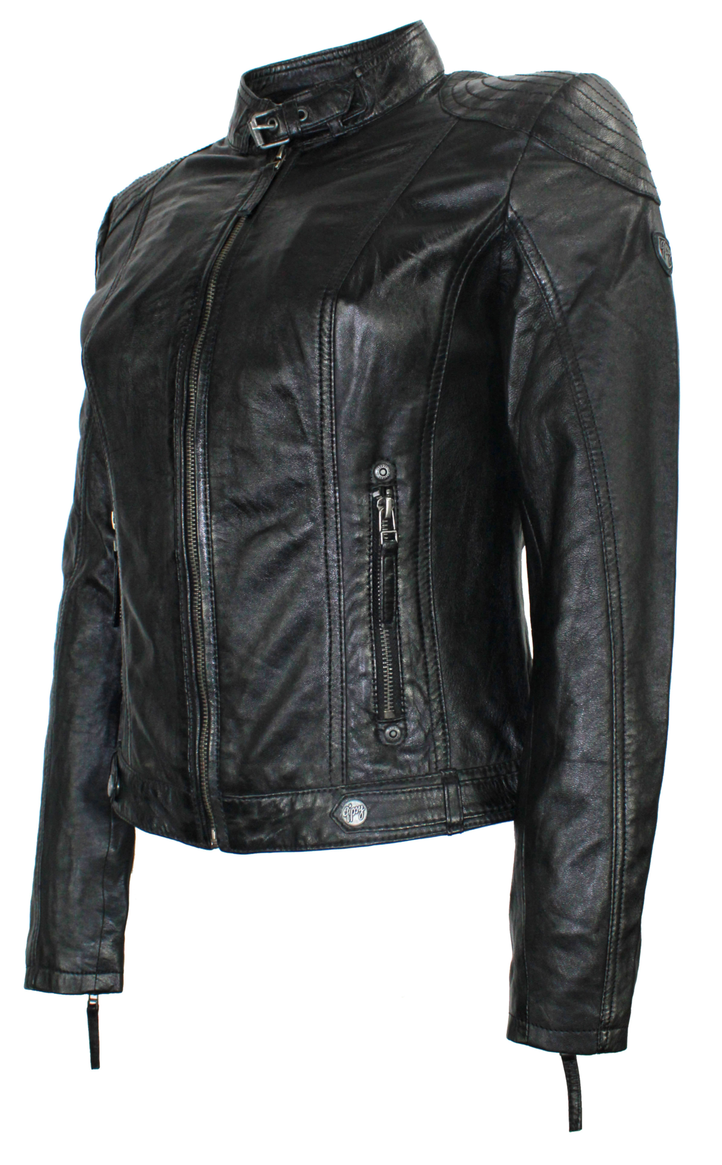 Gipsy Damen Lederjacke Kapuze Lammnappa schwarz