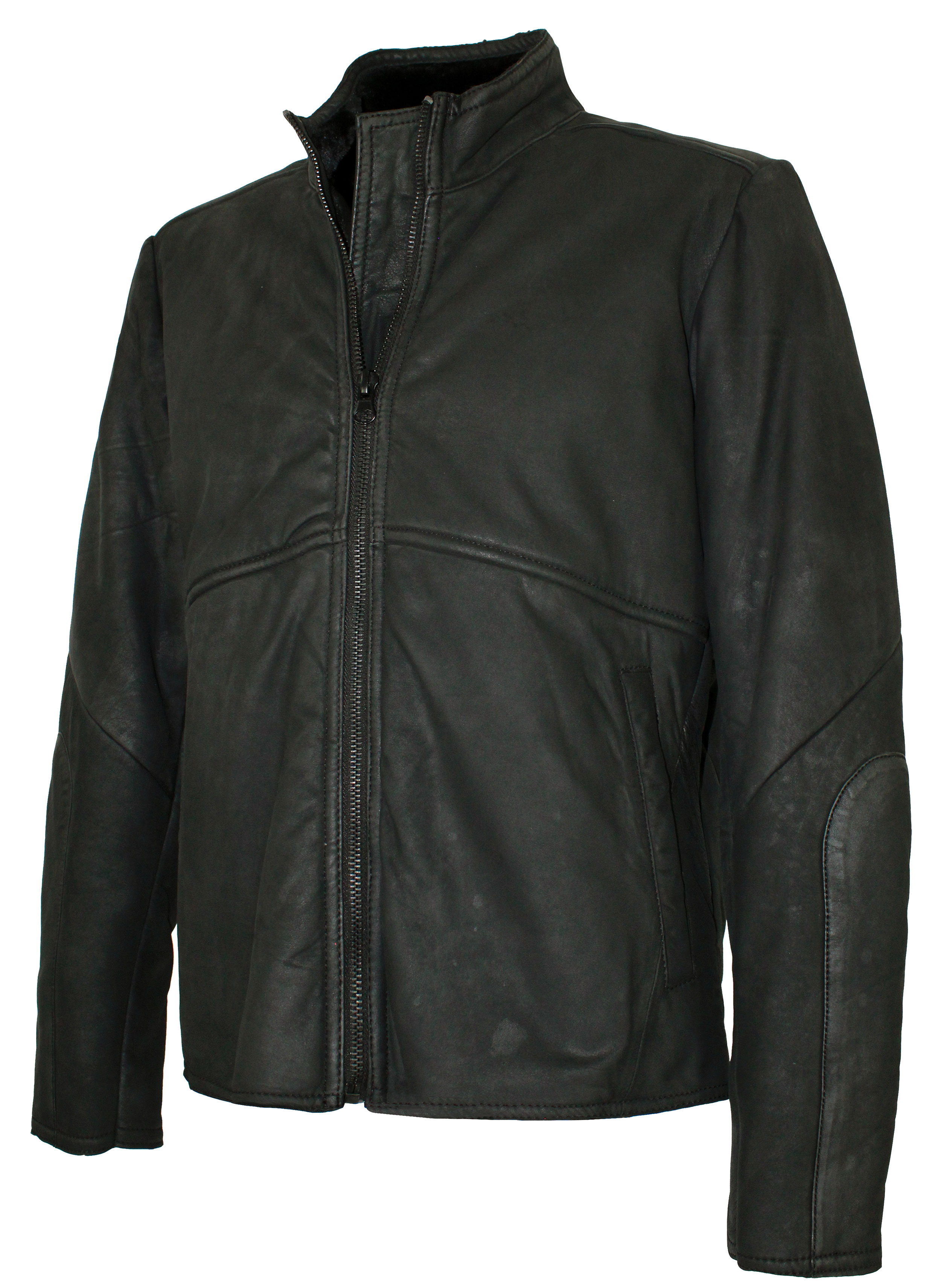 Freaky Nation Herren Lederjacke Lammnubuk Fell schwarz